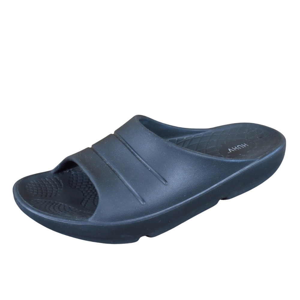 HUHV Recovery Slides Mens Sandals Size 11 Casual Post-Workout Comfort Black Foam